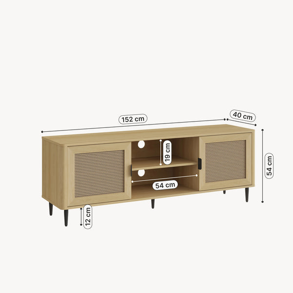 Fernsehschrank Lukhomso 152x40x54 cm Eicheoptik/Rattanoptik [en.casa]