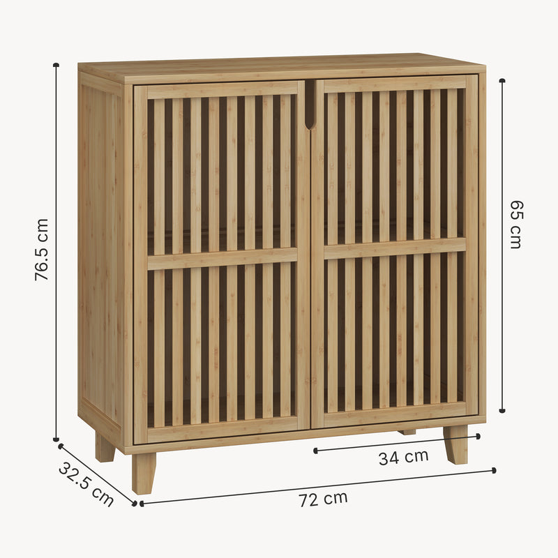 Maßskizze Beistellschrank Sirgerg 77x72x33 cm Bambus Natur [en.casa]