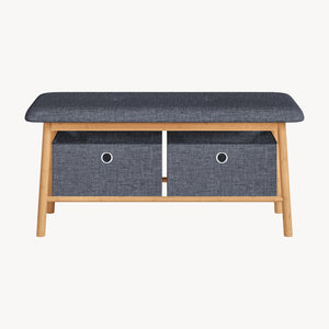 Sitzbank Vad mit 2 Aufbewahrungsboxen 90x30x45 cm Natur/Grau [en.casa]