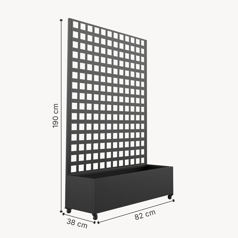 Maßskizze Trennwand Toma mit Blumenkasten Stahl 190x82x38 cm Schwarz [casa.pro]