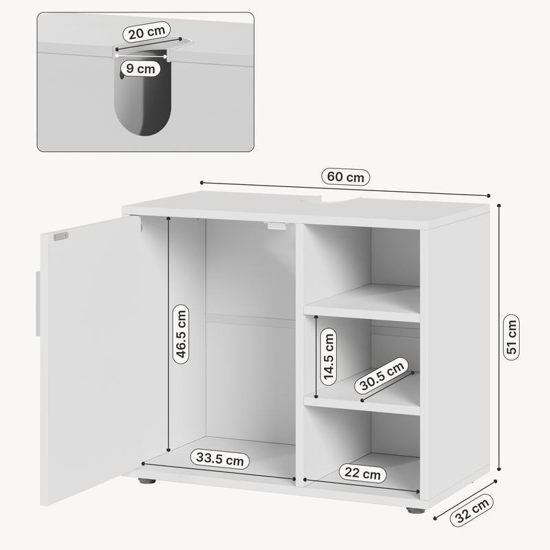 Maßskizze Waschbeckenunterschrank Kulaik 51x60x32 cm Weiß [en.casa]