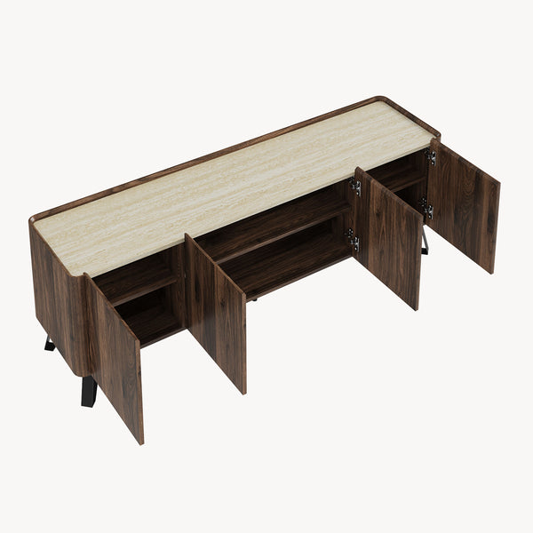 Fernsehschrank Trorlon 160x40x55 cm Walnussoptik/Travertin [en.casa]