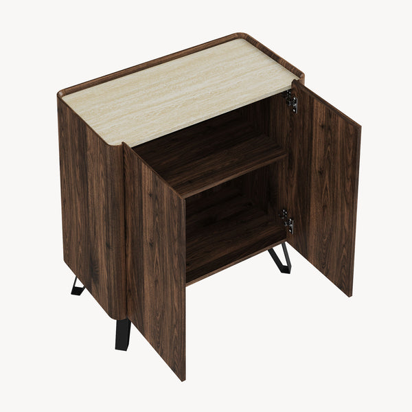 Kommode Trorlon 83x80x40 cm Walnussoptik/Travertin [en.casa]