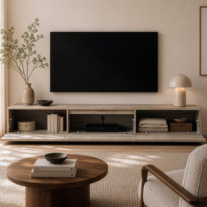 Fernsehschrank Kapipimso mit 3 Klappen 194x31x37 cm Eicheoptik, grau [en.casa]