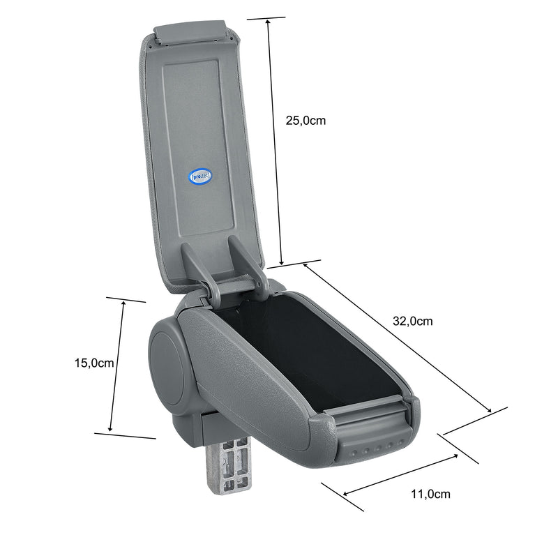 Maßskizze Mittelarmlehne Skoda Citigo versch. Ausführungen pro.tec