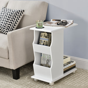 Beistelltisch Kungälv 53x30x63 cm Rollen und Staufächer Weiß en.casa