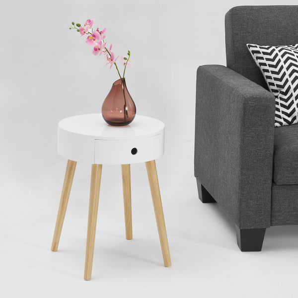 Nachttisch Aurich 50x38x38 cm mit Schublade Retrodesign Weiß en.casa