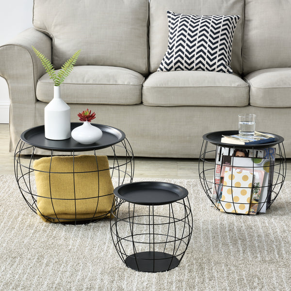 Couchtisch Neman 3er Set Metallkorb Schwarz en.casa