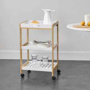 Servierwagen Lugano 75x46x35 cm Rollwagen mit Ablage Weiß/Natur en.casa