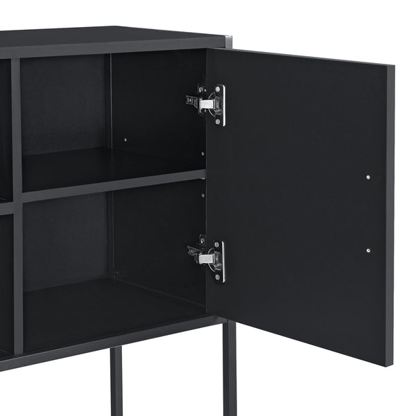 Sideboard Motala mit Ablage und Schranktüren Schwarz [en.casa]