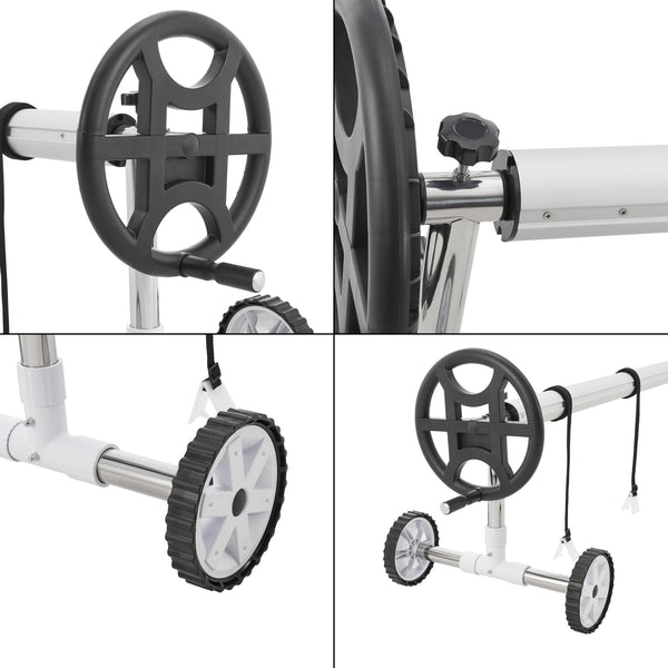 Pool Aufrollvorrichtung Amorgo mit Rädern Aluminium [en.casa]