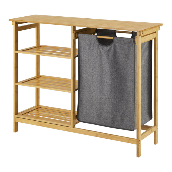 Badregal mit Wäschekorb Nousiainen Bambus 80 x 100 x 30 cm [en.casa]