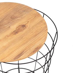 Beistelltisch-Set Hundested 2er Set Metallkorb Schwarz / Holzfarben [en.casa]