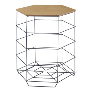 Beistelltisch-Set Hørsholm 2er Set Metallkorb Schwarz / Holzfarben [en.casa]