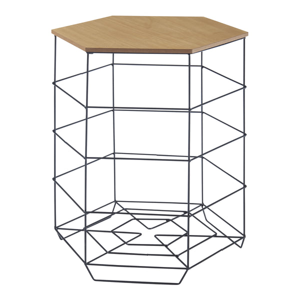 Beistelltisch-Set Hørsholm 2er Set Metallkorb Schwarz / Holzfarben [en.casa]