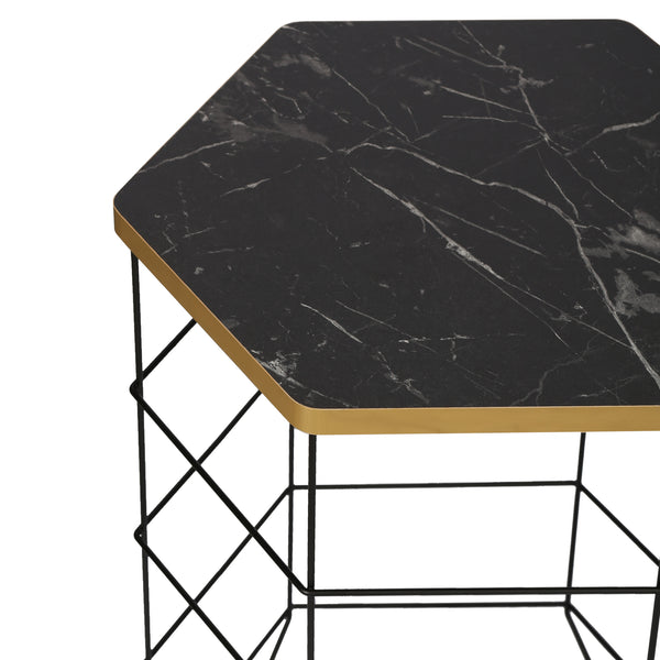 Beistelltisch-Set Hørning 3er Set Metallkorb Schwarz / Marmoroptik [en.casa]