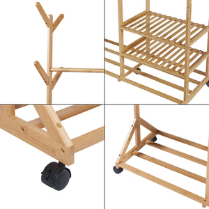 Rollbarer Garderobenständer Ikaalinen Bambus [en.casa]