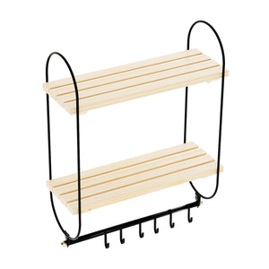 Wandregal Pielavesi mit 6 Haken Schwarz/Natur [en.casa]