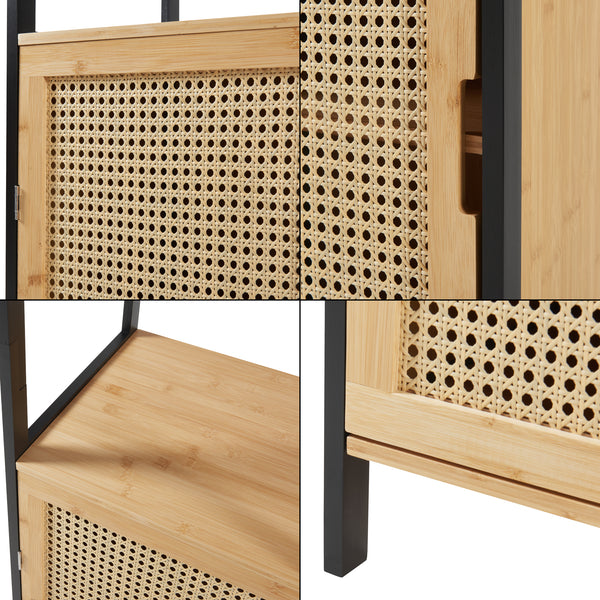 Hochschrank Tervola 172x40x35cm Bambus Schwarz [en.casa]