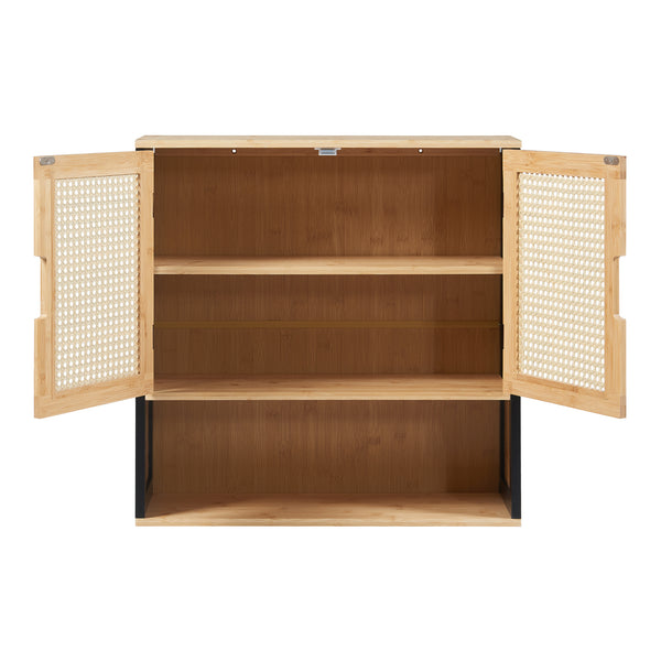 Bad-Hängeschrank Tervola 60x60x20 cm Schwarz/Bambus [en.casa]