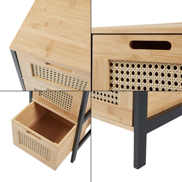 Badkommode Tervola mit 3 Schubladen Schwarz/Bambus [en.casa]