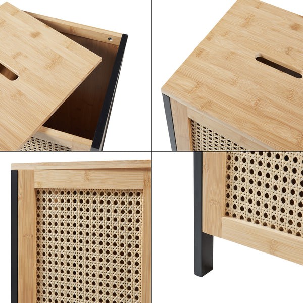 Wäschekorb Tervola 51 L Schwarz/Bambus [en.casa]