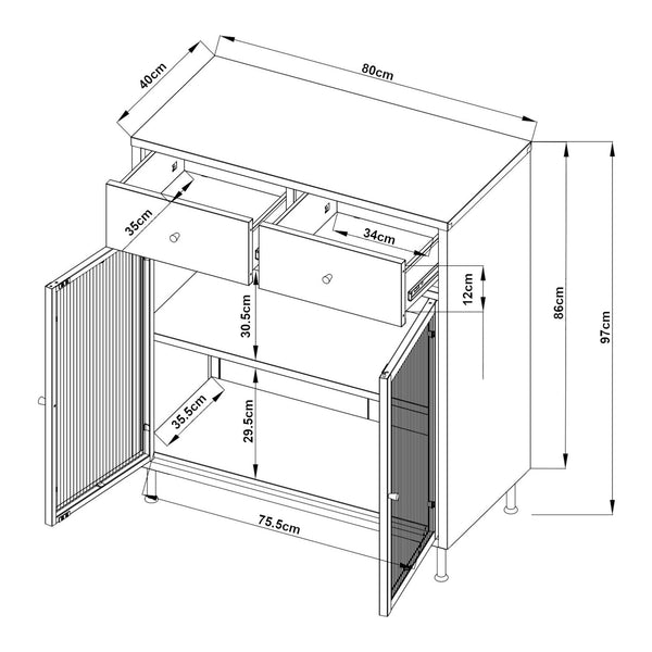 Sideboard Lindau Stahl 97x80x40 cm Cremeweiß [en.casa]