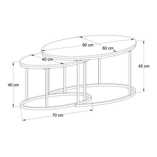 Satztisch Niederlande 2er Set Schwarz/Eiche [en.casa]