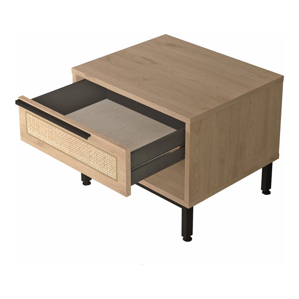 Nachttisch Kvænangen 43x54x45 cm Eichen/Rattanoptik [en.casa]