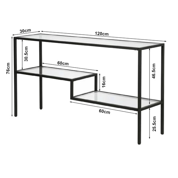 Konsolentisch Videnel mit Glasplatte 120x30x76 cm Schwarz [en.casa]