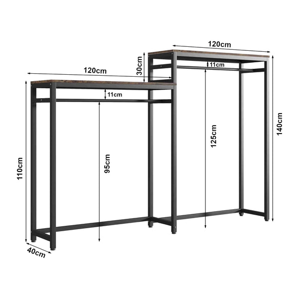 Garderobenständer Skestbyena aus zwei Elementen 140x240x40 cm Schwarz/Walnussoptik [en.casa]