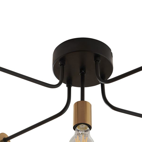 Deckenleuchte Benfleet 5 x E27 Schwarz/Messingfarben [lux.pro]