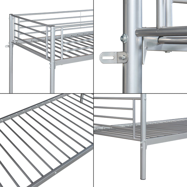 Metall-Etagenbett Soppsar mit 2 Matratzen 200x90 cm Silber [en.casa]
