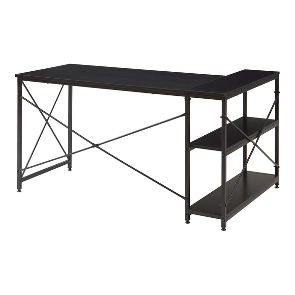 Schreibtisch Raundsvalt mit 1 Regal L-förmig 137x88x75 cm Schwarz [en.casa]