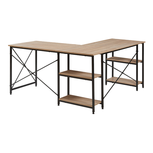 Schreibtisch Klirurud mit 2 Regalen L-förmig 150x150x75 cm Eicheoptik [en.casa]