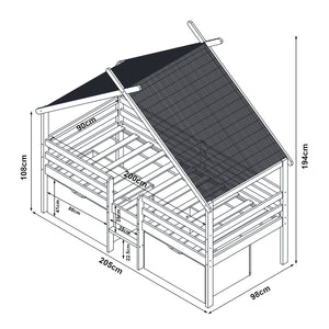 Hausbett Surnadal 90x200 cm Kiefernholz Weiß/Natur [en.casa]