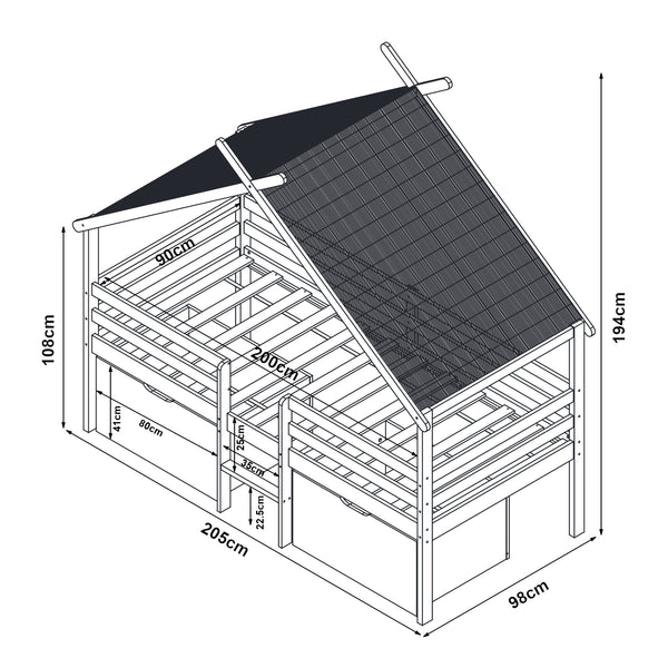 Hausbett Surnadal 90x200 cm Kiefernholz Weiß/Natur [en.casa]