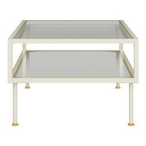 Couchtisch Lindau Stahl mit Glasplatte 100x50x46 cm Cremeweiß [en.casa]