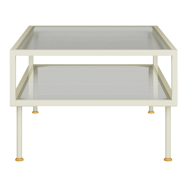 Couchtisch Lindau Stahl mit Glasplatte 100x50x46 cm Cremeweiß [en.casa]