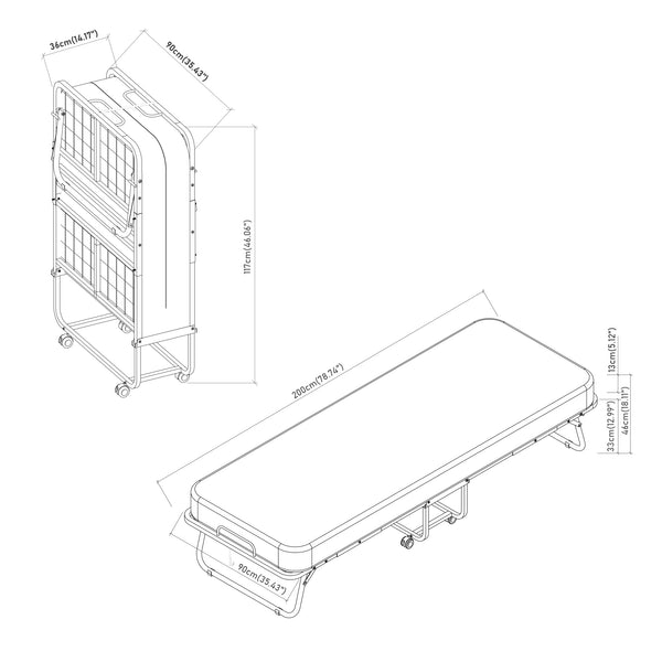 Metall-Klappbett Borjavle mit Matratze 200x90cm Schwarz [en.casa]