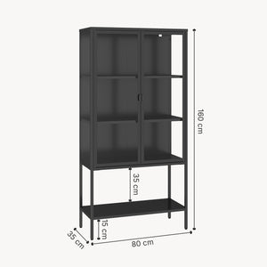 Vitrinenschrank Borshavisa Stahl 2-türig 160x80x35 cm Schwarz [en.casa]