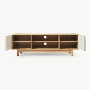 Fernsehschrank Ferrersp mit 2 Türen 140x40x45 cm Eicheoptik/Sandfarben [en.casa]