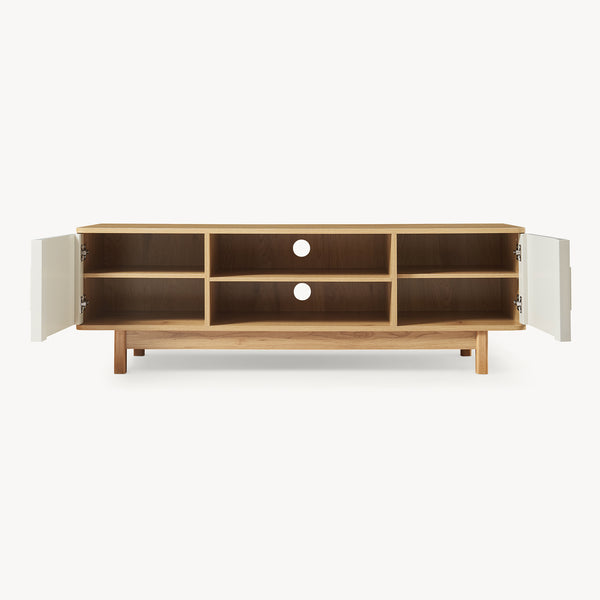 Fernsehschrank Ferrersp mit 2 Türen 140x40x45 cm Eicheoptik/Sandfarben [en.casa]