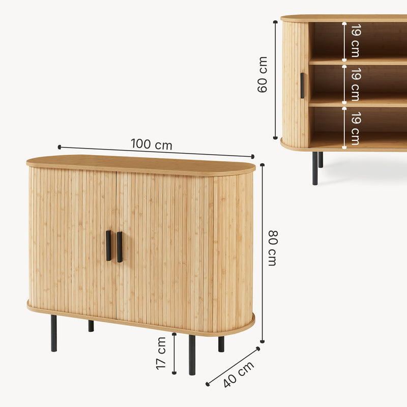 Maßskizze Beistellschrank Tvedestrand 100x40x80 cm Natur/Schwarz [en.casa]