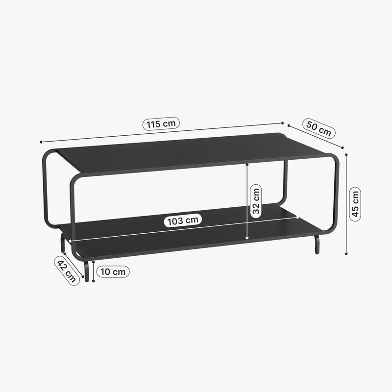 Maßskizze Couchtisch Færder 115x50x45 cm Stahl Schwarz [en.casa]