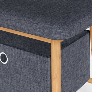 Sitzbank Vad mit 2 Aufbewahrungsboxen 90x30x45 cm Natur/Grau [en.casa]