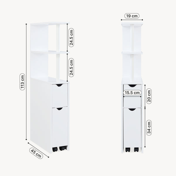 Nischenregal mit Rollauszug Fadeskimma 113x19x45 cm Weiß [en.casa]