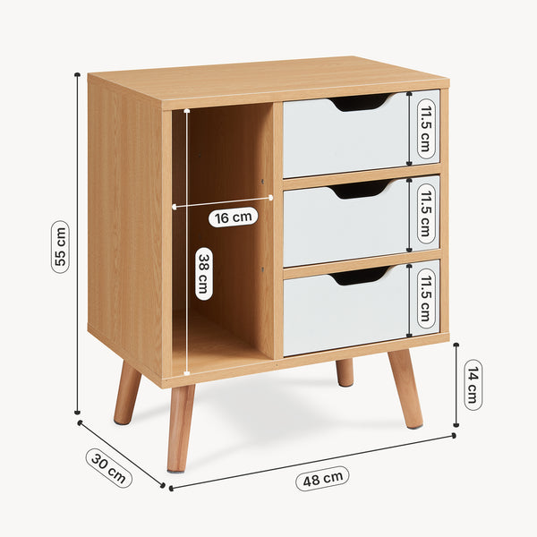 Nachttisch Bordkak 55x48x30 cm Eicheoptik/Weiß [en.casa]