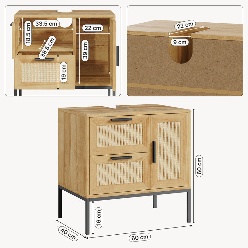 Maßskizze Waschbeckenunterschrank Marhasa 60x60x40 cm Eicheoptik/Schwarz [en.casa]