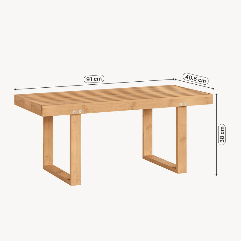 Maßskizze Sitzbank Aarela 91x41x38 cm Bambus [en.casa]